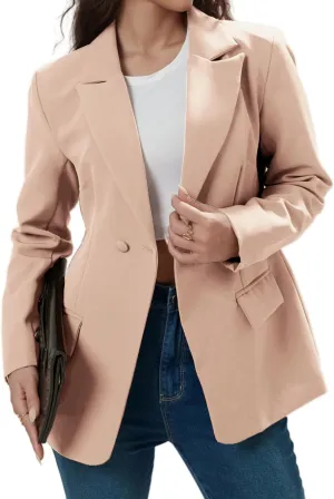 Women's Long Slleve Notch Lapel Work Suit Blazers Open Front Causal Jacket Outwear with Pockets