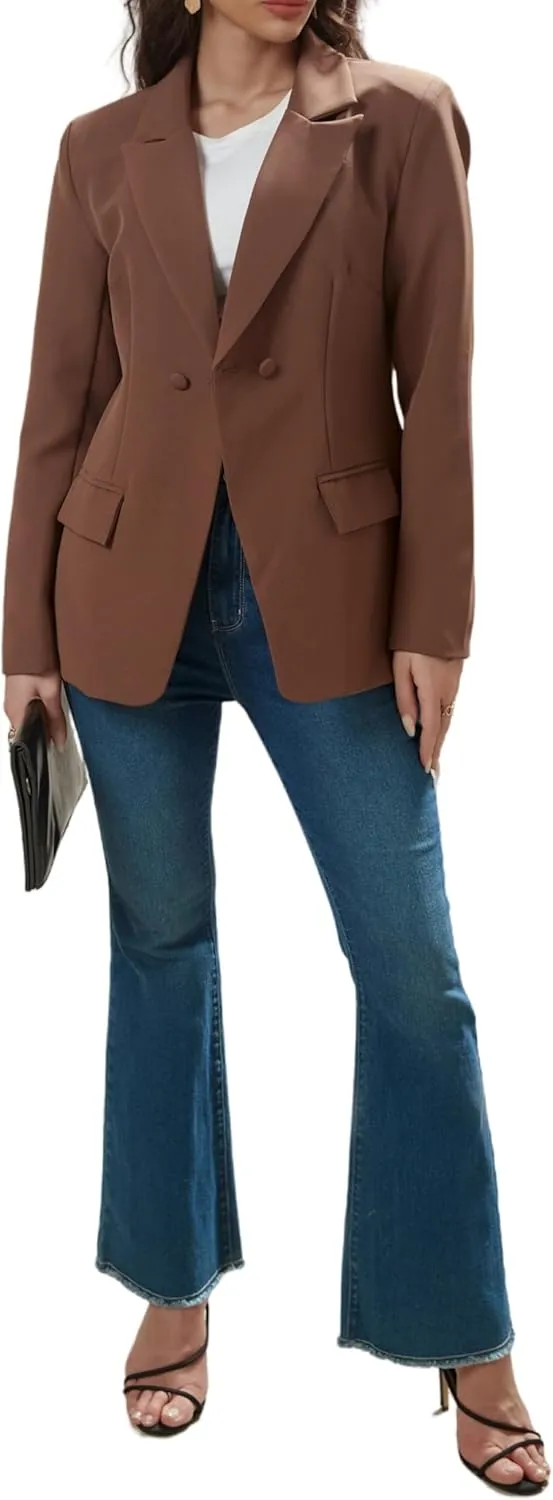 Women's Long Slleve Notch Lapel Work Suit Blazers Open Front Causal Jacket Outwear with Pockets