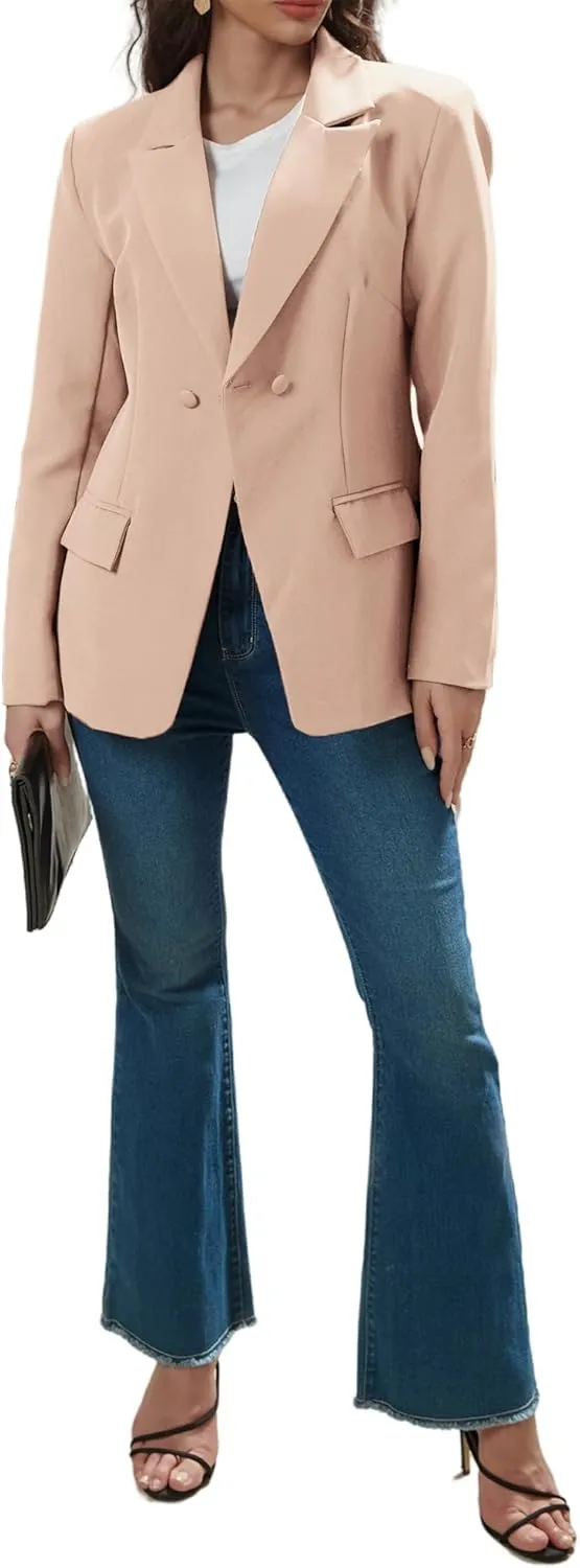 Women's Long Slleve Notch Lapel Work Suit Blazers Open Front Causal Jacket Outwear with Pockets