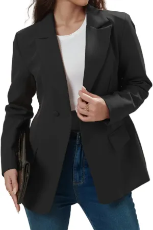 Women's Long Slleve Notch Lapel Work Suit Blazers Open Front Causal Jacket Outwear with Pockets