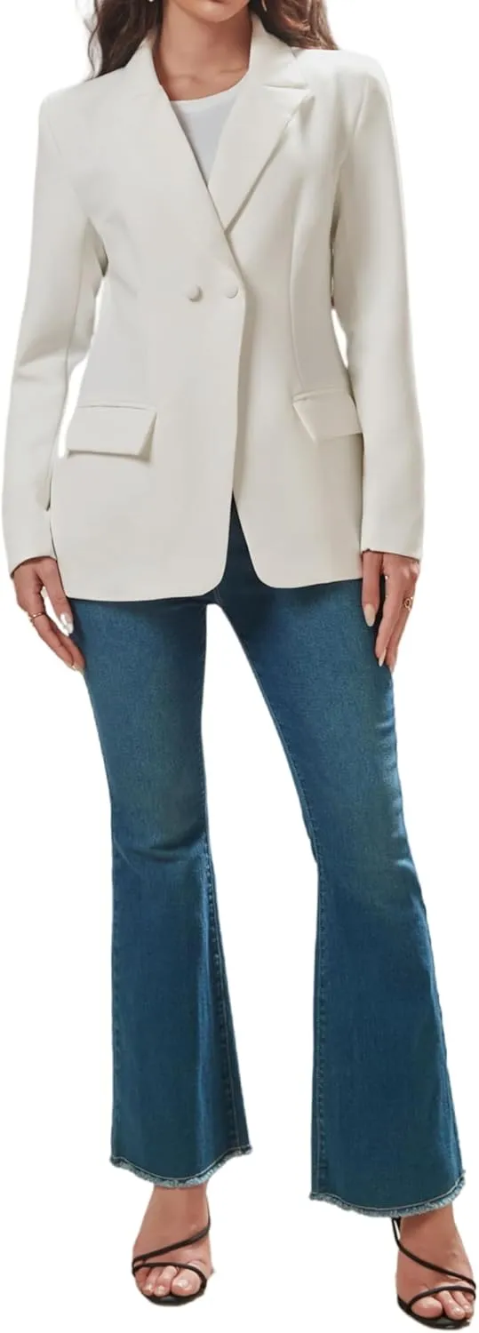 Women's Long Slleve Notch Lapel Work Suit Blazers Open Front Causal Jacket Outwear with Pockets