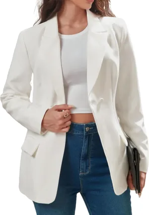 Women's Long Slleve Notch Lapel Work Suit Blazers Open Front Causal Jacket Outwear with Pockets