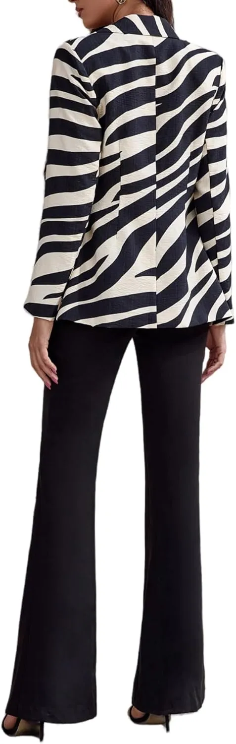 Women's Long Slleve Notch Lapel Work Suit Blazers Open Front Causal Jacket Outwear with Pockets