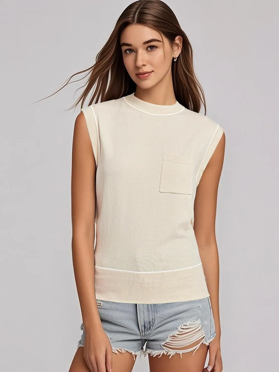 Women's Mock Neck Sleeveless Sweater Vest Casual Cap Sleeve Knit Pullover Tank Tops 2025 Summer Outfits