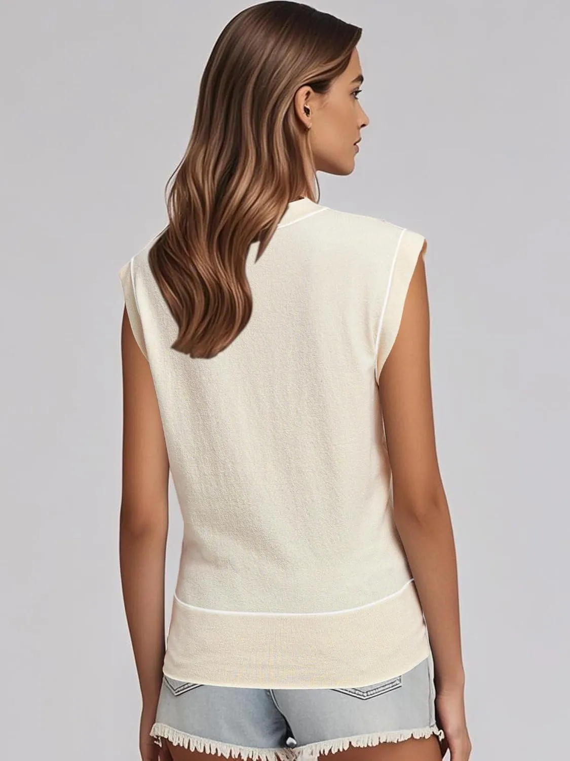Women's Mock Neck Sleeveless Sweater Vest Casual Cap Sleeve Knit Pullover Tank Tops 2025 Summer Outfits