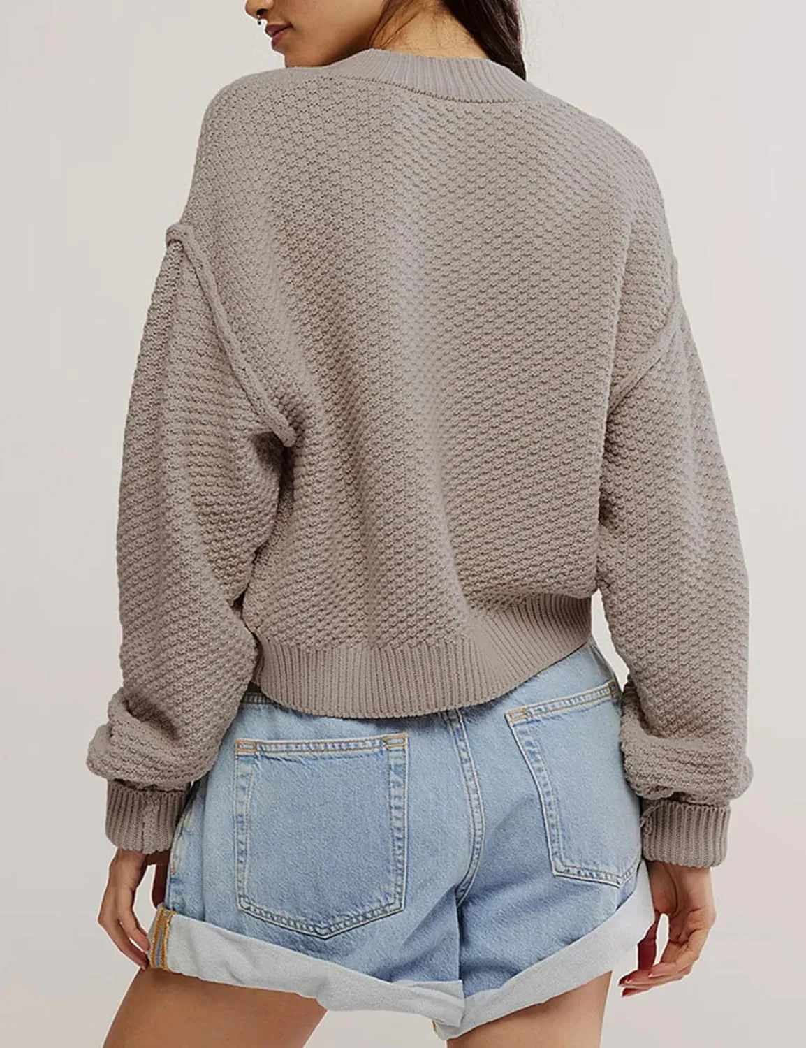 Women's Oversized Cropped Cardigan Sweater Open Front Long Sleeve Button Down Knit Outwear