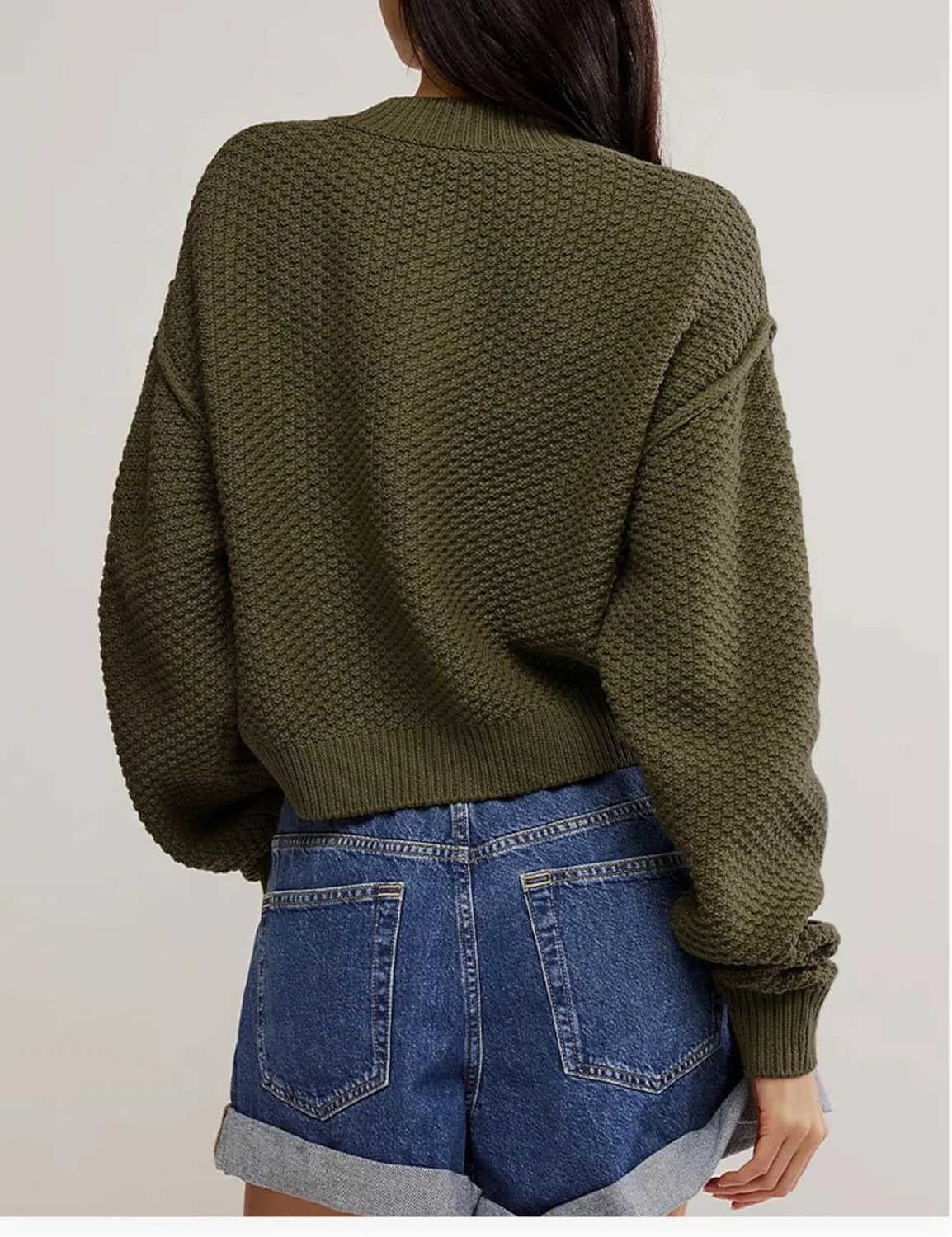 Women's Oversized Cropped Cardigan Sweater Open Front Long Sleeve Button Down Knit Outwear