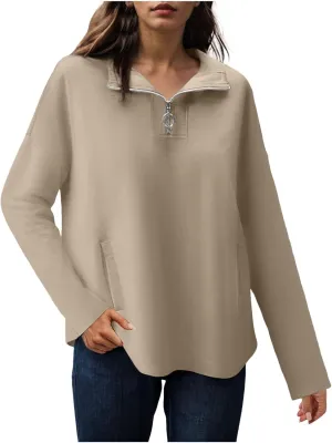 Women's Oversized Hoodies Casual Long Sleeve Half Zipper Pocket Sweatshirt Pullover Tops