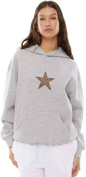 Womens Oversized Leopard Star Graphic Hoodies Long Sleeve Hoodie Pullover Hooded Sweatshirt Aesthetic Hoodie