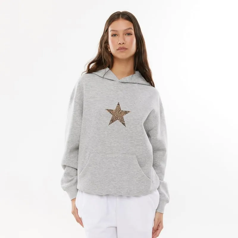 Womens Oversized Leopard Star Graphic Hoodies Long Sleeve Hoodie Pullover Hooded Sweatshirt Aesthetic Hoodie