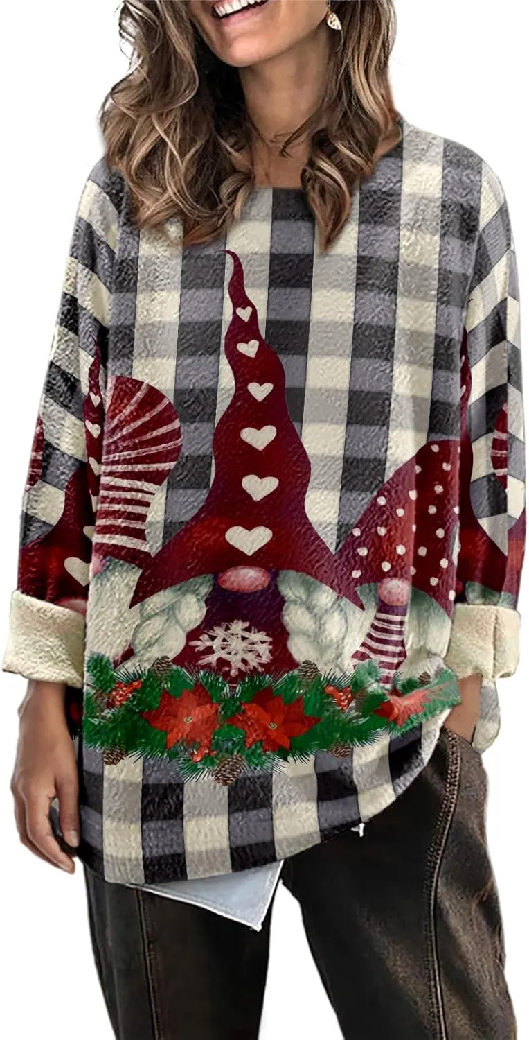 Womens Oversized Sweaters Fall 2024 Crewneck Knit Graphic Printed Pullover Sweater Tops Trendy Outfits