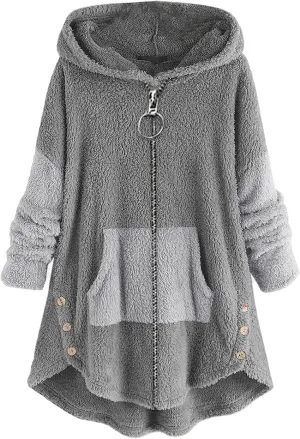 Women's Oversized Zip Up Sherpa Hoodie Fuzzy Fleece Jacket Cat Kitty Print Lightweight Faux Shearling A Line Teddy Coat