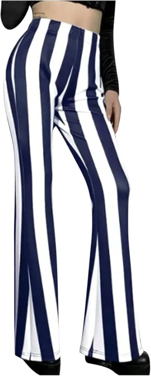 Women's Pants 2024 Fashion High Flare Women Stretch Vertical Bottoms Trousers Long Bell Pants Stripe Waist Plus