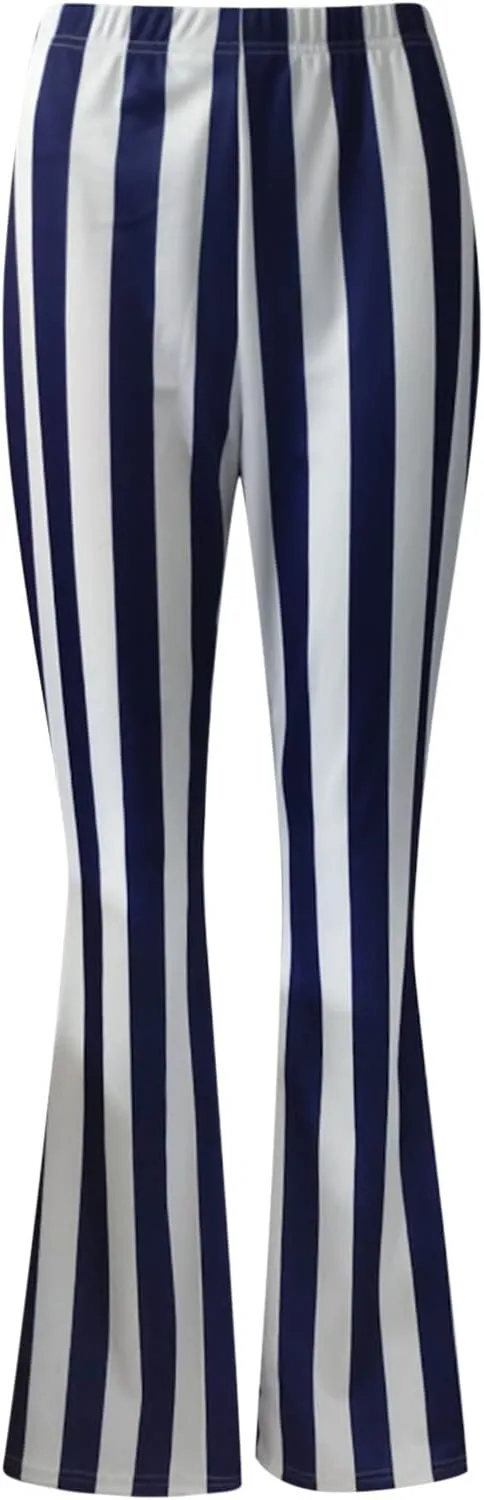 Women's Pants 2024 Fashion High Flare Women Stretch Vertical Bottoms Trousers Long Bell Pants Stripe Waist Plus
