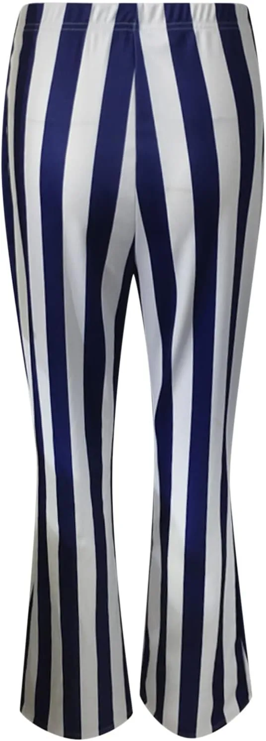 Women's Pants 2024 Fashion High Flare Women Stretch Vertical Bottoms Trousers Long Bell Pants Stripe Waist Plus
