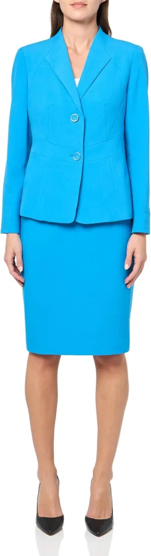 Women's Petite Two Button Blazer & Slim Skirt, 2pc Set