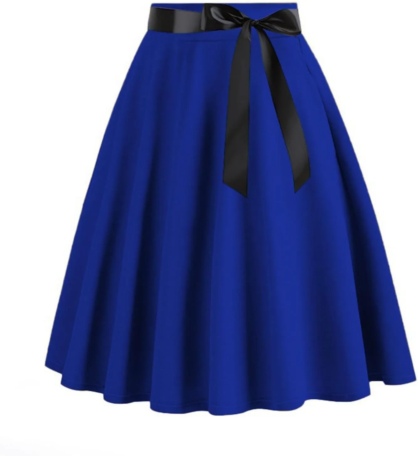 Women's Pleated A Line Skirt Bow Skater Flared Midi Skirt Vinage High Waisted Skirts Solid Color Casual Skirts