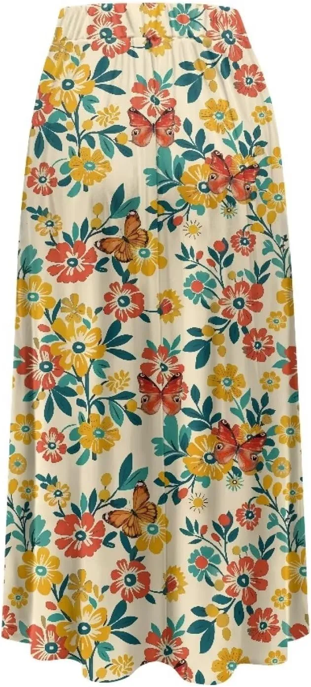 Womens Plus Size Maxi Skirt Casual High Waist Pleated Long Skirts 2024 with Pockets Ankle Length Flowy Swing