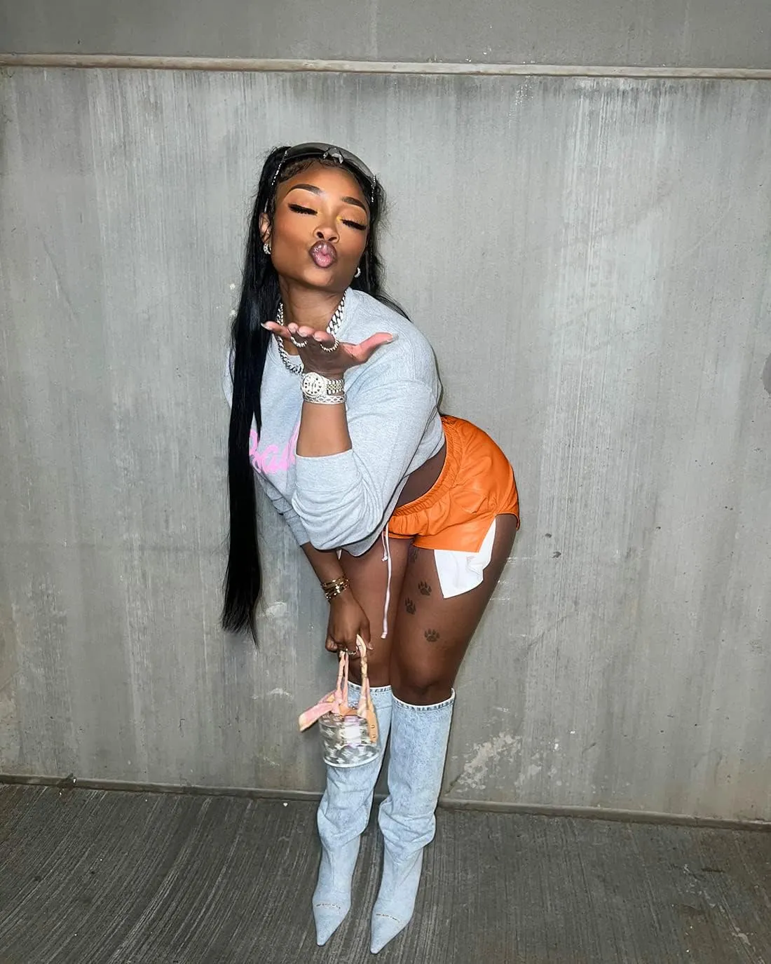Women's PU Leather Shorts Sexy Side Slit Drawstring Disco Short Hot Pants with Pockets