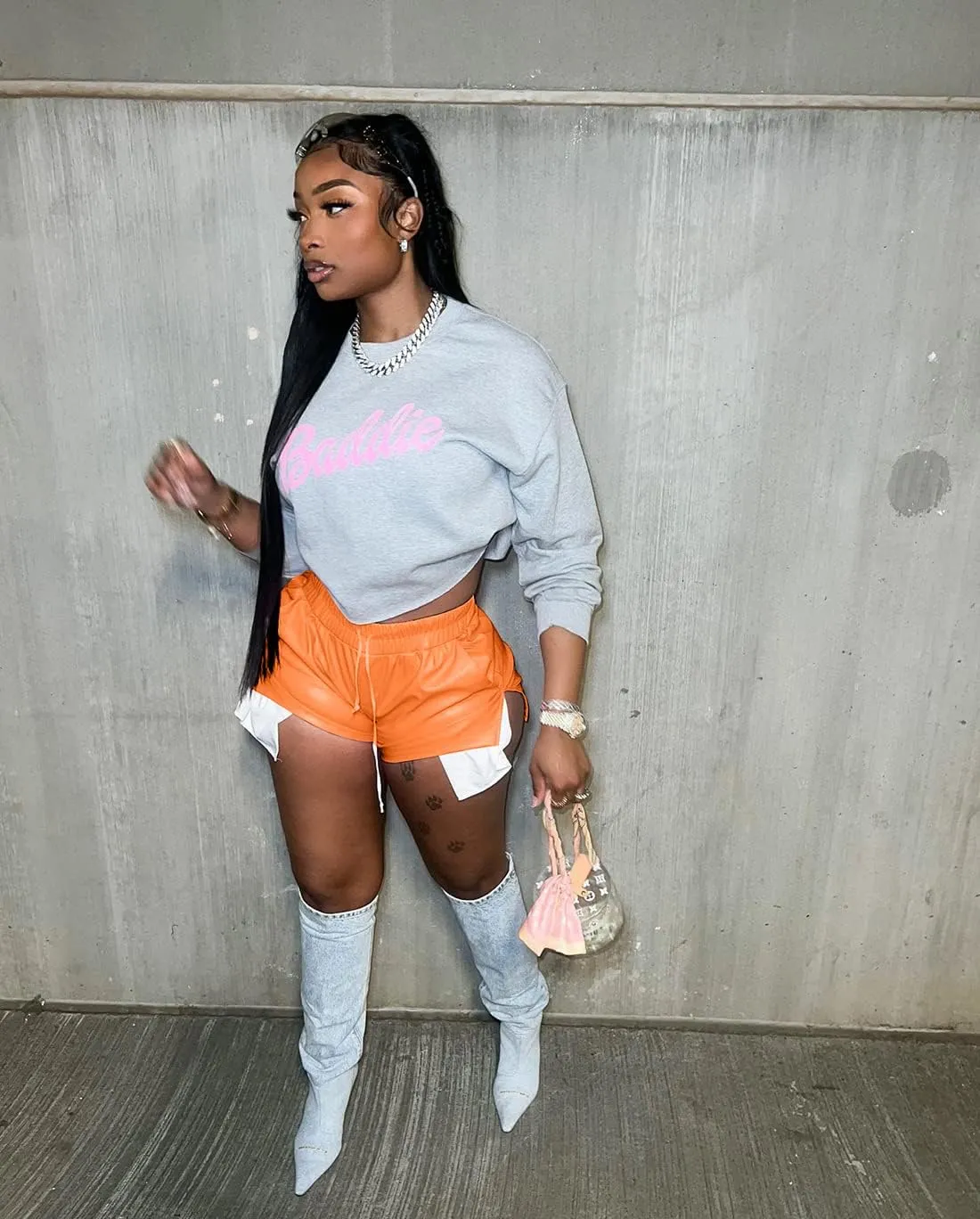 Women's PU Leather Shorts Sexy Side Slit Drawstring Disco Short Hot Pants with Pockets