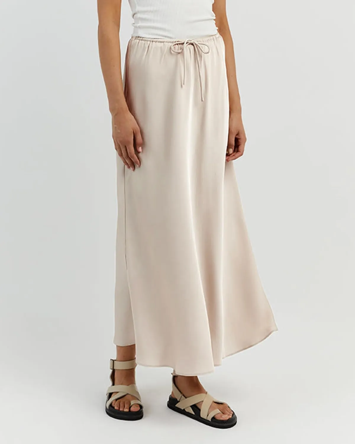 Women's Satin Maxi Skirts Drawstring High Waist Silk Elegant Flowy Casual A-Line Long Skirt for Women