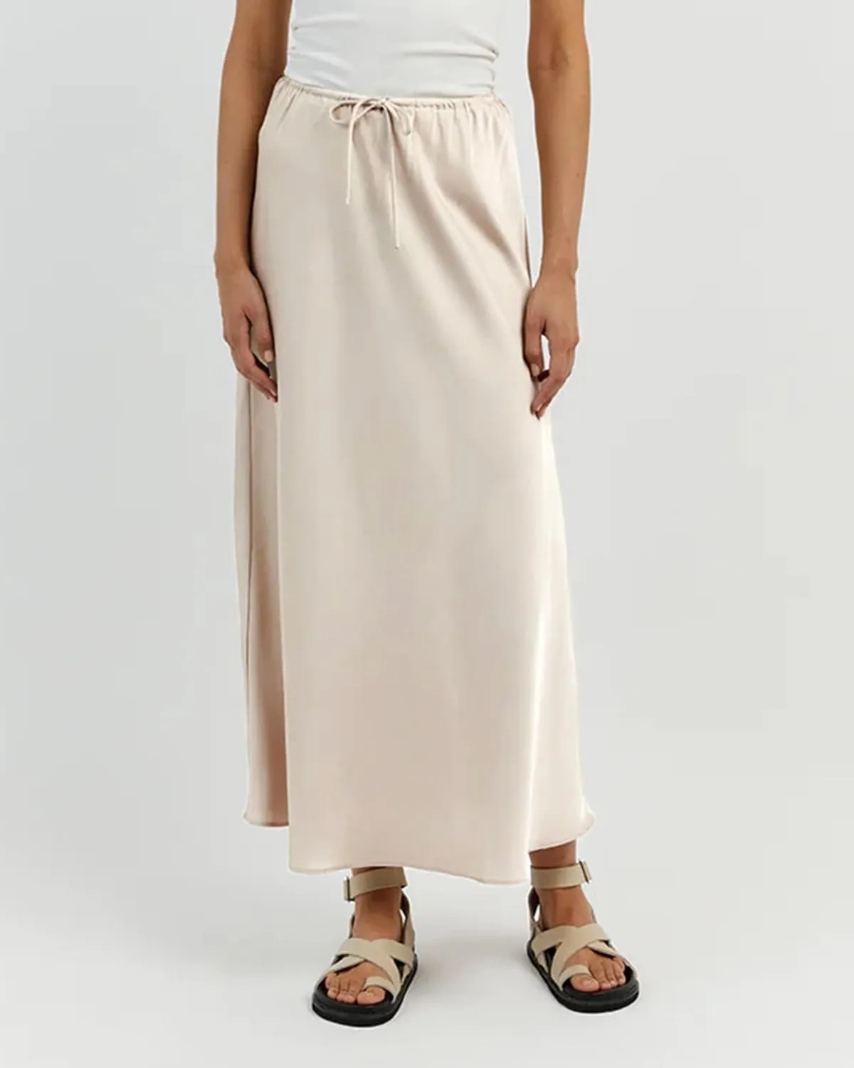 Women's Satin Maxi Skirts Drawstring High Waist Silk Elegant Flowy Casual A-Line Long Skirt for Women