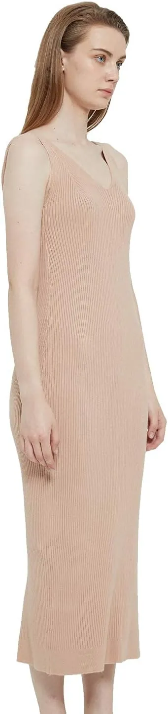 Women's Sleeveless Sweater Dress Knit Slim V Neck Bodycon Midi Stretchable Elasticity Slim Fits