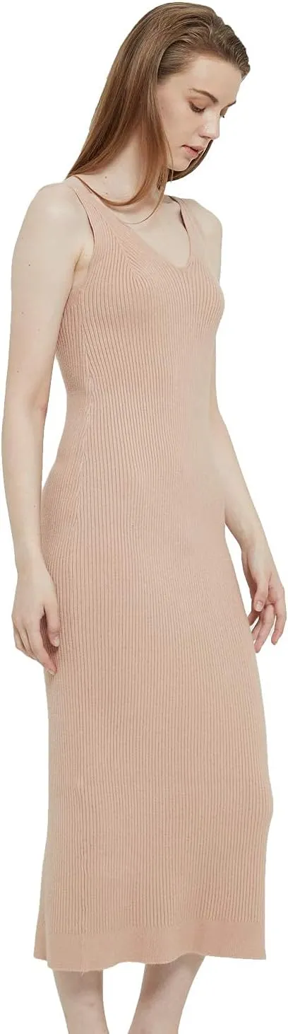 Women's Sleeveless Sweater Dress Knit Slim V Neck Bodycon Midi Stretchable Elasticity Slim Fits