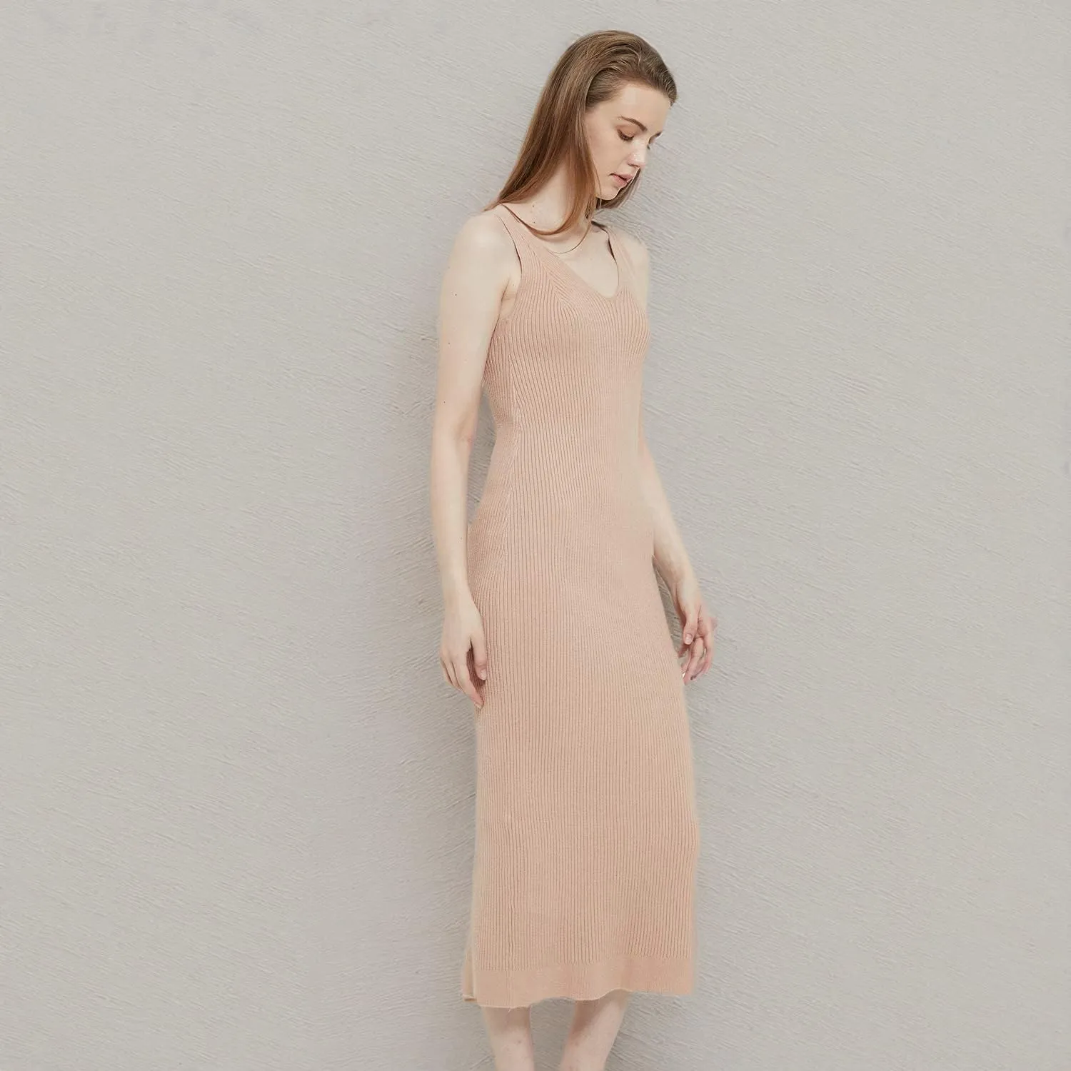 Women's Sleeveless Sweater Dress Knit Slim V Neck Bodycon Midi Stretchable Elasticity Slim Fits