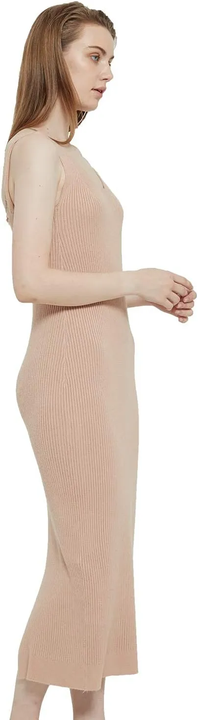 Women's Sleeveless Sweater Dress Knit Slim V Neck Bodycon Midi Stretchable Elasticity Slim Fits