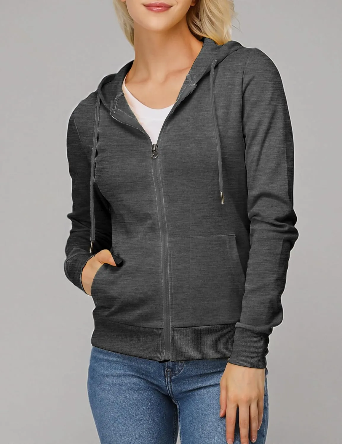 Women's Slim Fit Zip Up Hoodie Lightweight Long Sleeve Kangaroo Pocket Basic Casual wear