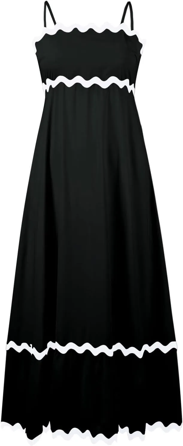 Women's Spring Dress Sleeveless Strapless Halter 2024 Casual Loose Solid Color Printed Maxi Dresses, S-3XL