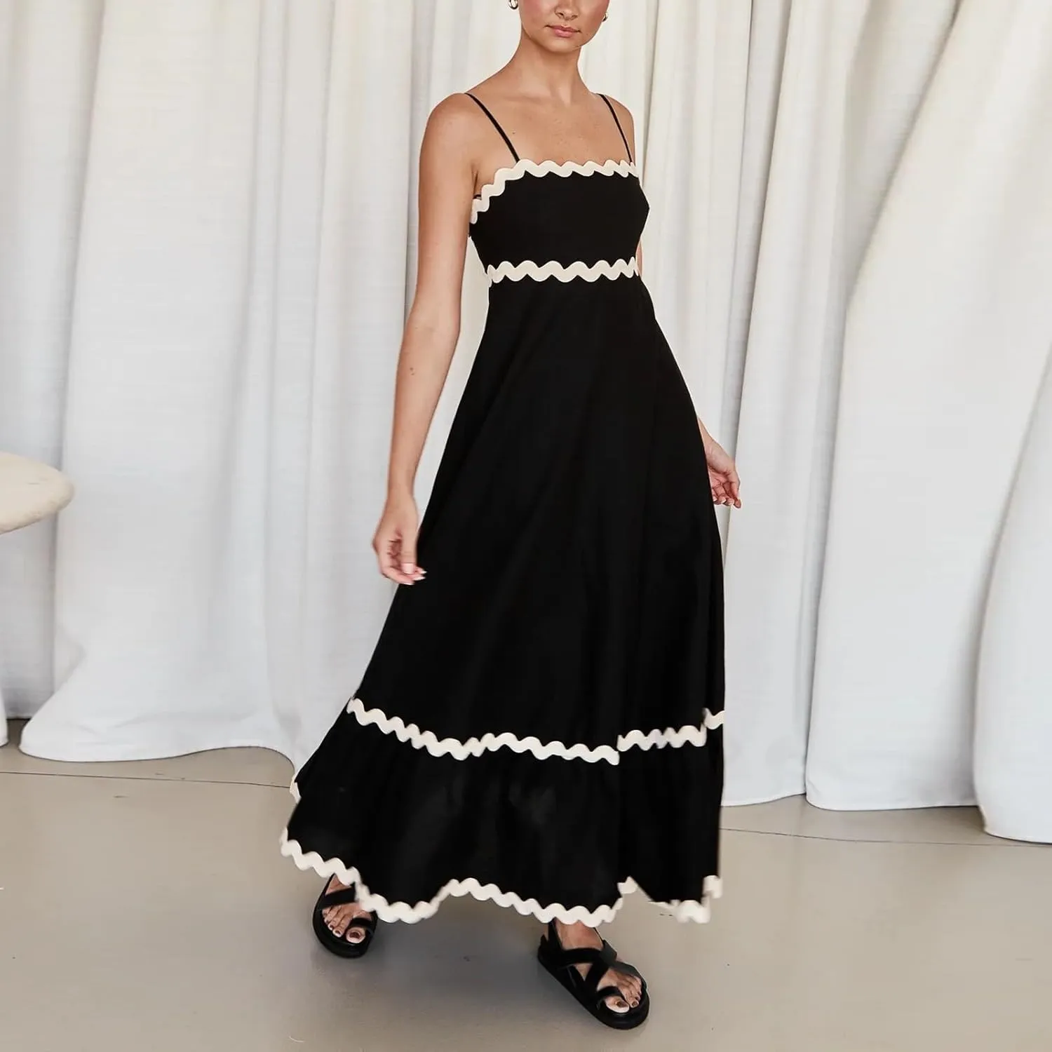 Women's Spring Dress Sleeveless Strapless Halter 2024 Casual Loose Solid Color Printed Maxi Dresses, S-3XL