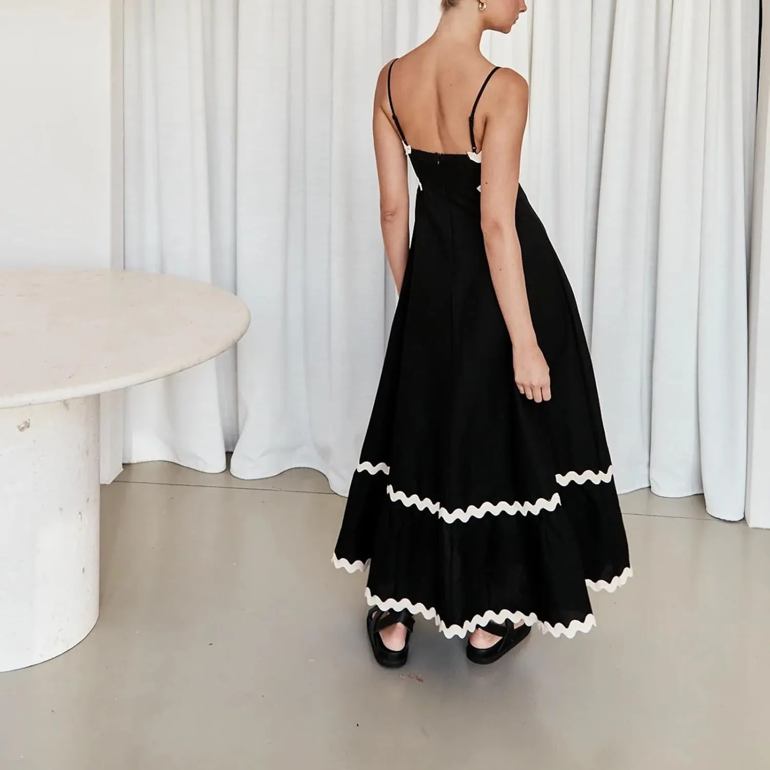Women's Spring Dress Sleeveless Strapless Halter 2024 Casual Loose Solid Color Printed Maxi Dresses, S-3XL