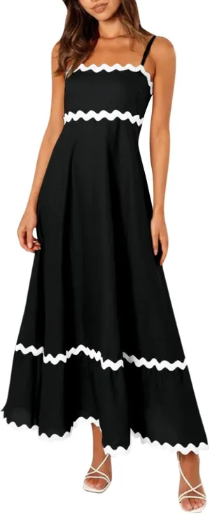 Women's Spring Dress Sleeveless Strapless Halter 2024 Casual Loose Solid Color Printed Maxi Dresses, S-3XL