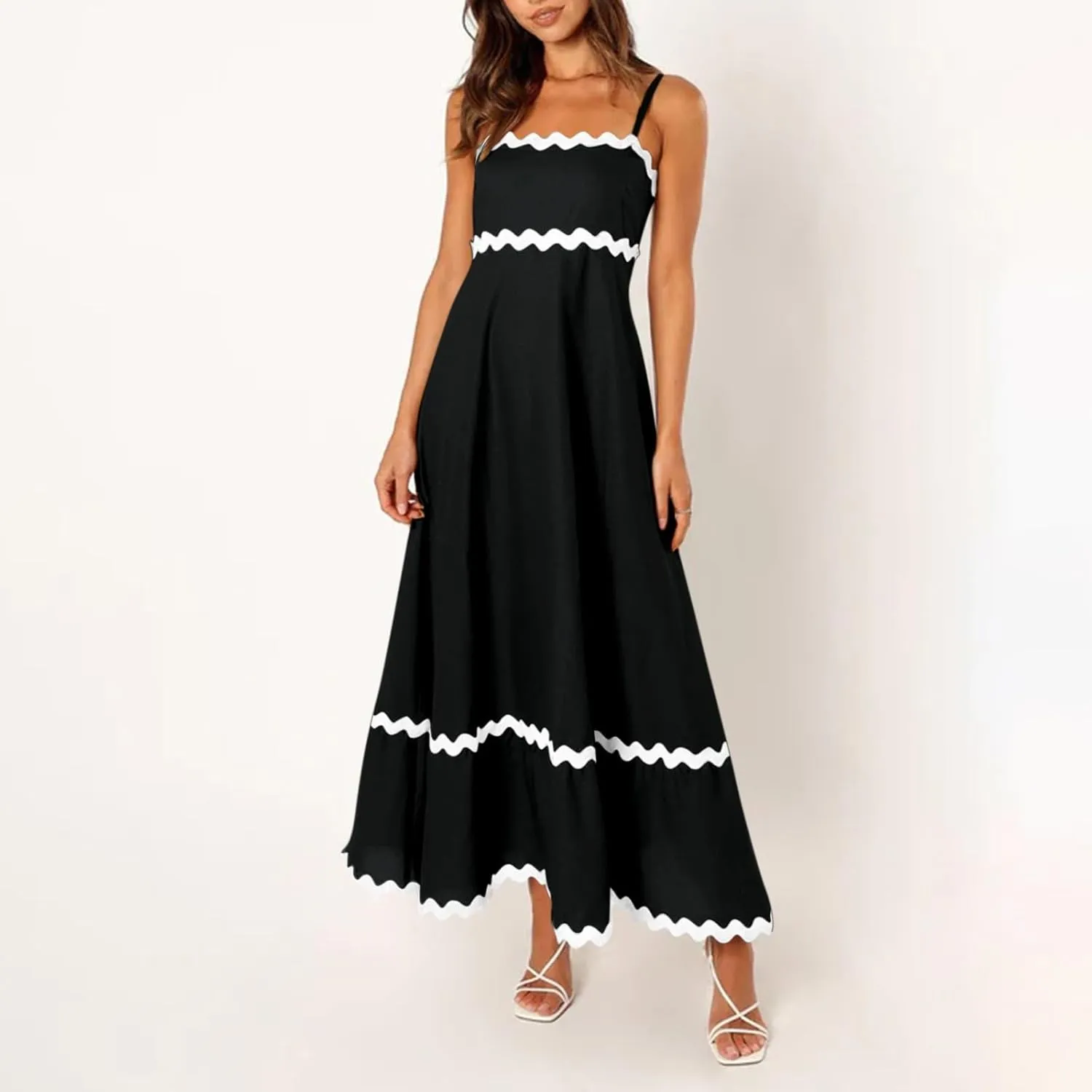 Women's Spring Dress Sleeveless Strapless Halter 2024 Casual Loose Solid Color Printed Maxi Dresses, S-3XL