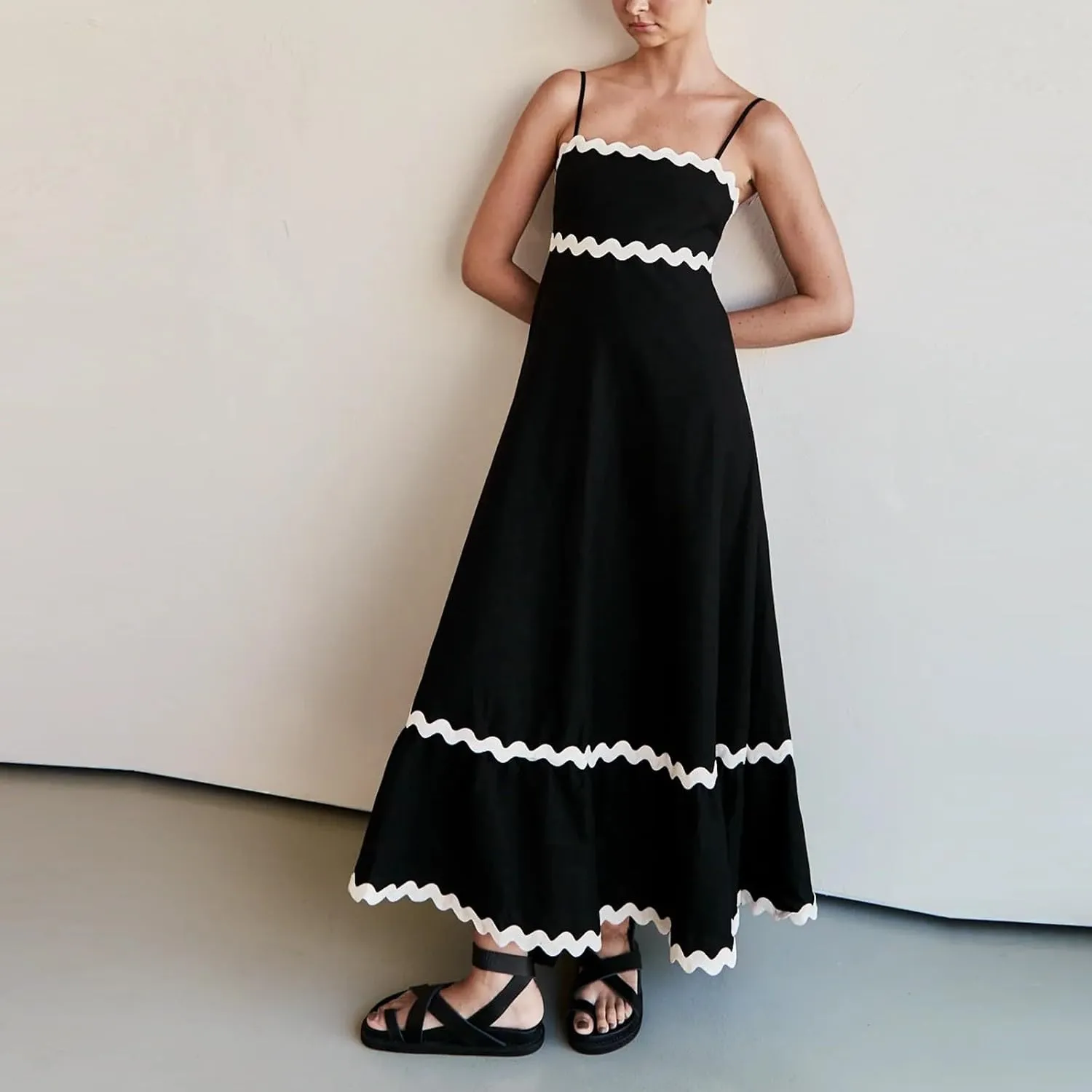 Women's Spring Dress Sleeveless Strapless Halter 2024 Casual Loose Solid Color Printed Maxi Dresses, S-3XL