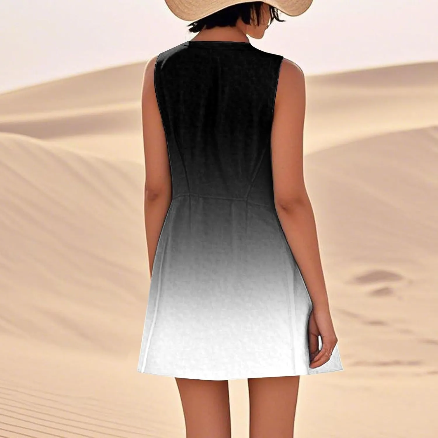 Women's Summer Cotton Linen Midi Dress Sleeveless Elegant Flowy Dresses Plus Size Loose Comfy Dress with Pockets