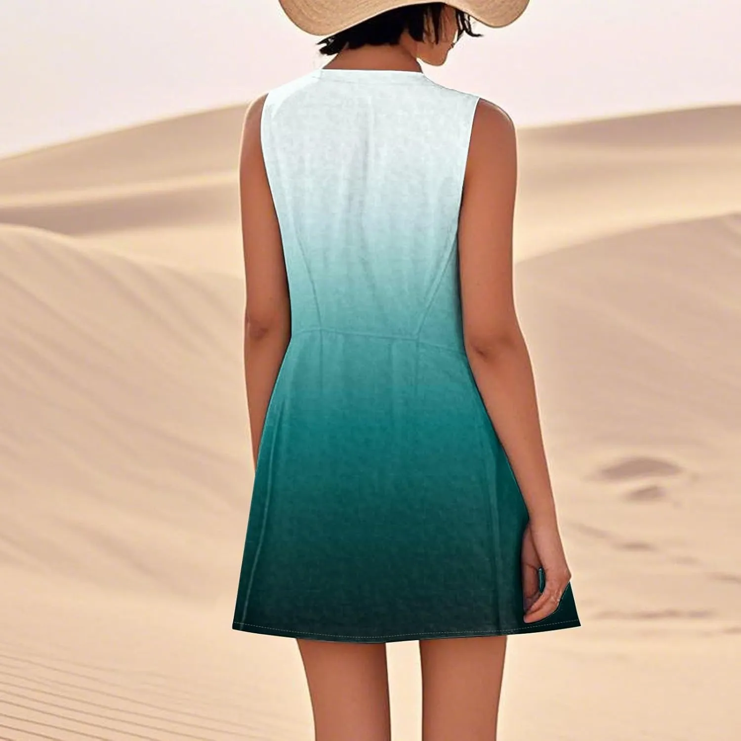Women's Summer Cotton Linen Midi Dress Sleeveless Elegant Flowy Dresses Plus Size Loose Comfy Dress with Pockets