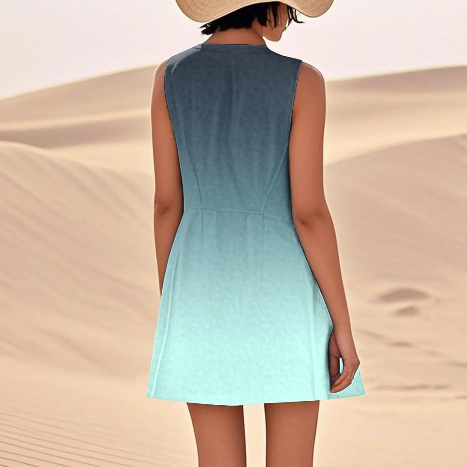 Women's Summer Cotton Linen Midi Dress Sleeveless Elegant Flowy Dresses Plus Size Loose Comfy Dress with Pockets