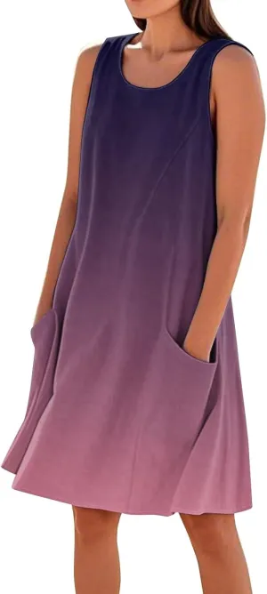 Women's Summer Cotton Linen Midi Dress Sleeveless Elegant Flowy Dresses Plus Size Loose Comfy Dress with Pockets