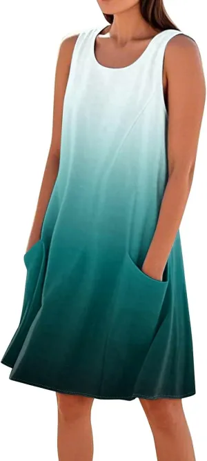 Women's Summer Cotton Linen Midi Dress Sleeveless Elegant Flowy Dresses Plus Size Loose Comfy Dress with Pockets