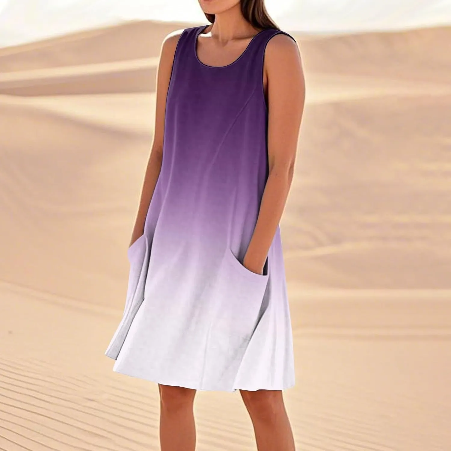Women's Summer Cotton Linen Midi Dress Sleeveless Elegant Flowy Dresses Plus Size Loose Comfy Dress with Pockets