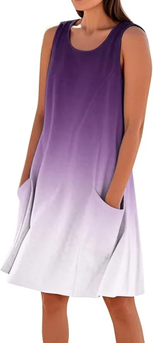 Women's Summer Cotton Linen Midi Dress Sleeveless Elegant Flowy Dresses Plus Size Loose Comfy Dress with Pockets