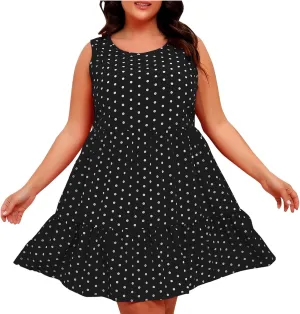 Women's Summer Dresses Plus Size Sleeveless Casual Sundresses Pleated Flowy Ruffle Midi Dress Boho Beach Dress
