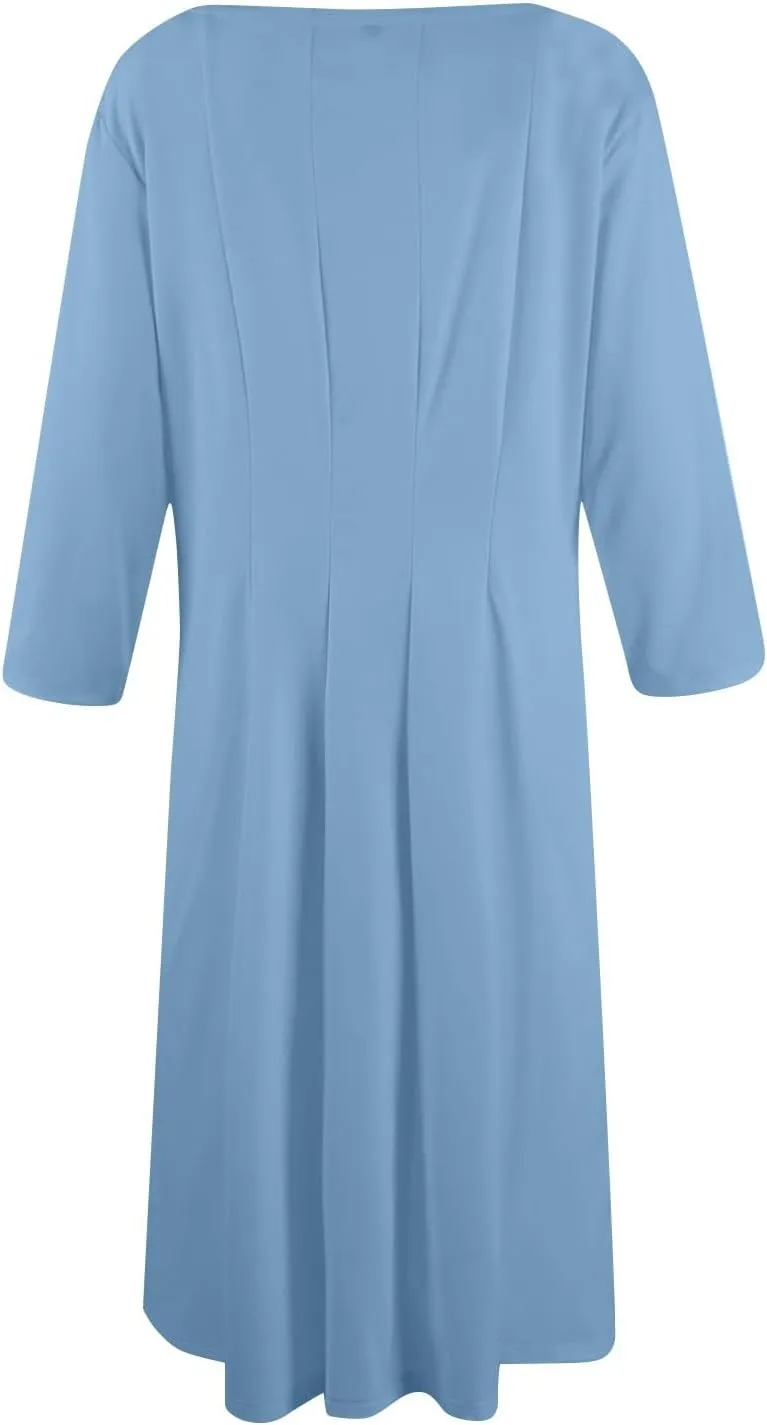 Womens Summer Dresses Summer Flowy Beach 3/4 Sleeve Dress Aline Casual Tshirt Dress Floral Midi Dresses with Pockets
