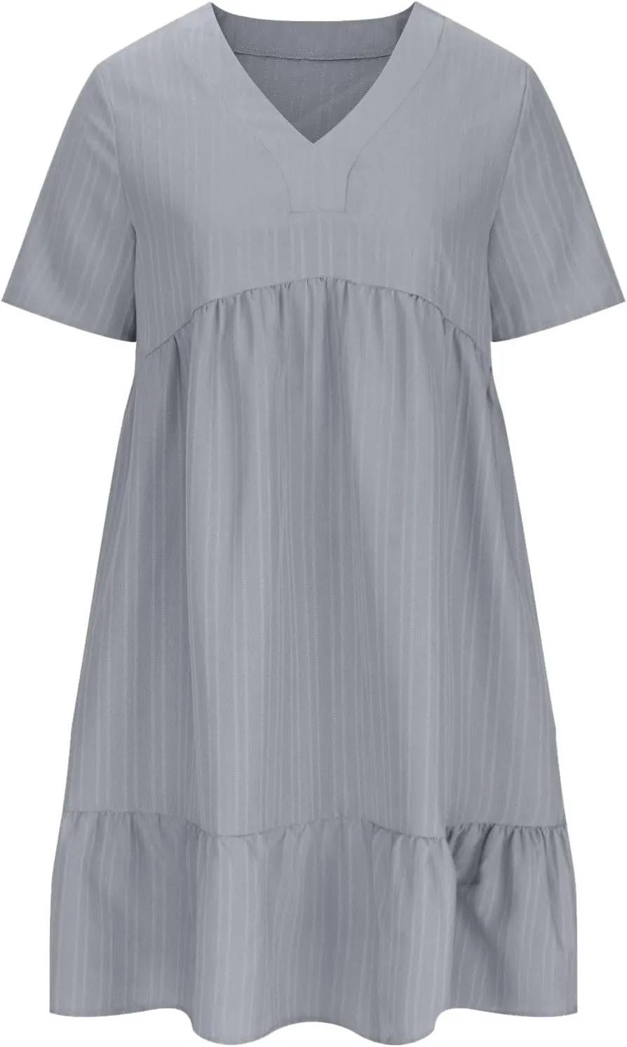Womens Summer Dresses Trendy Short Sleeve V Neck A Line Ruffle Tiered Flowy Casual Mini Beach Dress Tshirt Sundress