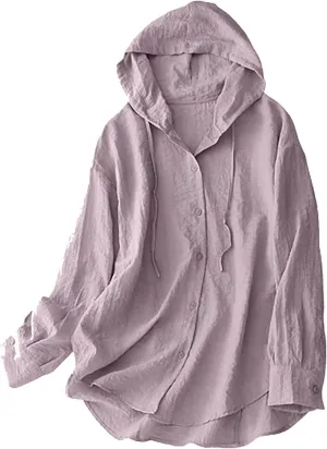 Women's Sun Protection Hoodie Long Sleeve Cotton Linen Jacket Lightweight Swim Beach Travel Cover Up Shirts