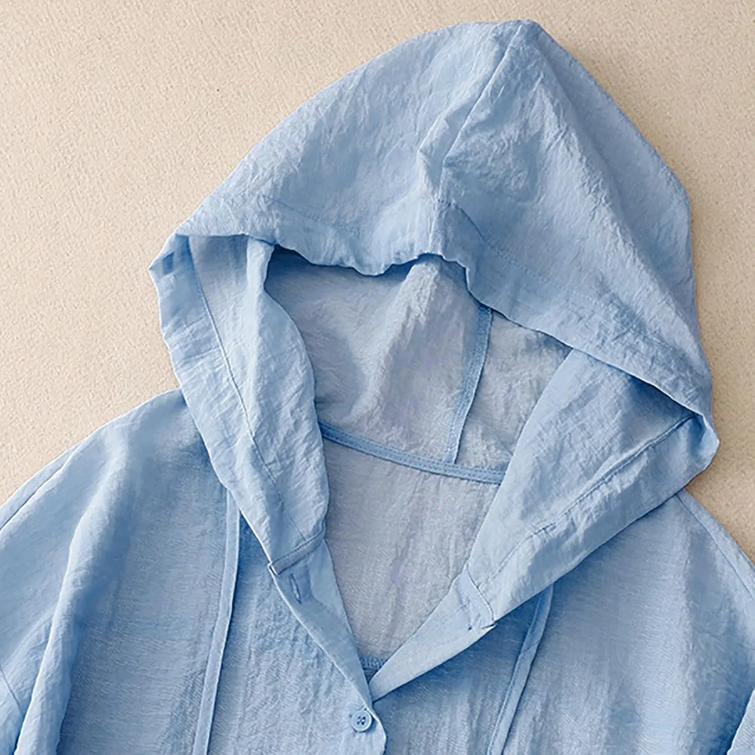 Women's Sun Protection Hoodie Long Sleeve Cotton Linen Jacket Lightweight Swim Beach Travel Cover Up Shirts