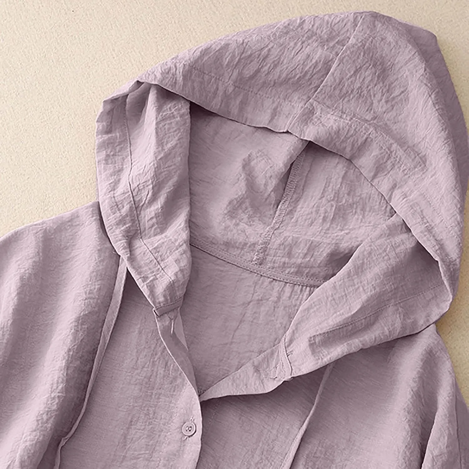 Women's Sun Protection Hoodie Long Sleeve Cotton Linen Jacket Lightweight Swim Beach Travel Cover Up Shirts